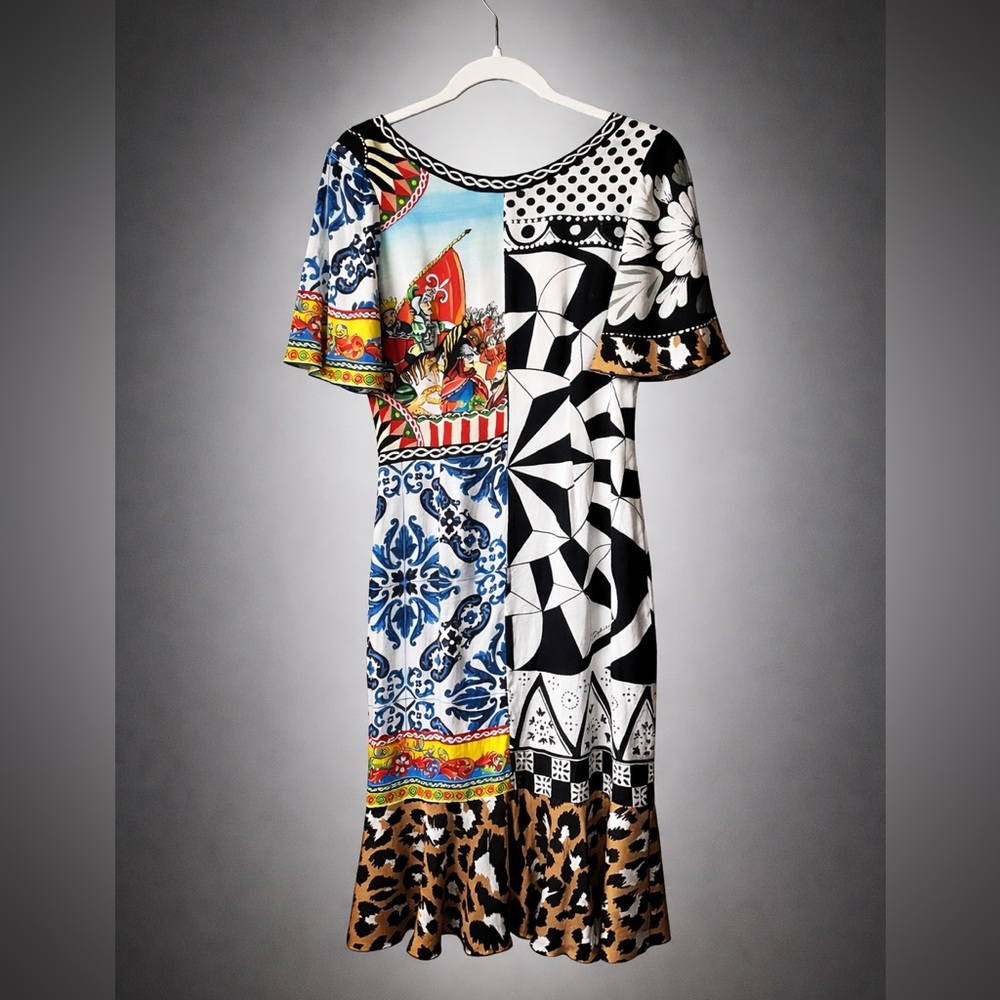 Dolce & Gabbana Exclusive Patchwork Midi Dress—Size 46
